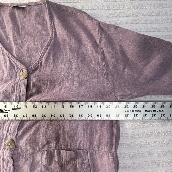 Clio Women's Button Down V-Neck Linen Casual Top Purple Long Sleeve Lightweight - Picture 5 of 8